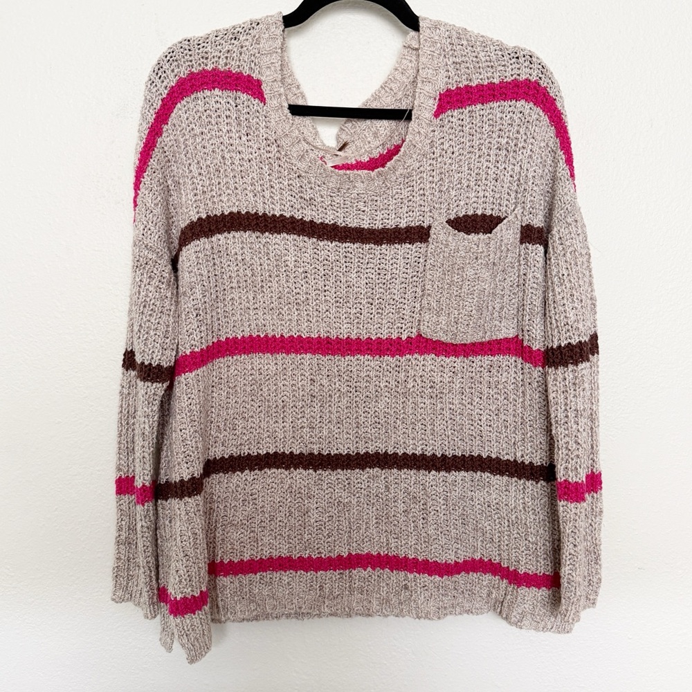 Free People Greenwich Village Striped Open Knit Oversized Sweater S